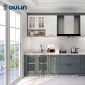 Gabinete de cozinha de laca moderna e europeia azul para projetos